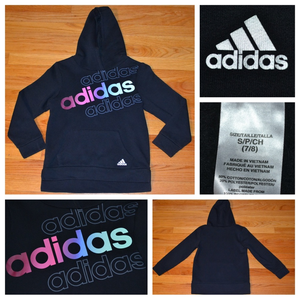 Youth girls Adidas logo hoodie sweatshirt, size S 7/8